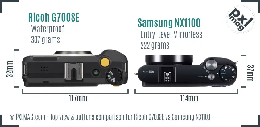 Ricoh G700SE vs Samsung NX1100 top view buttons comparison