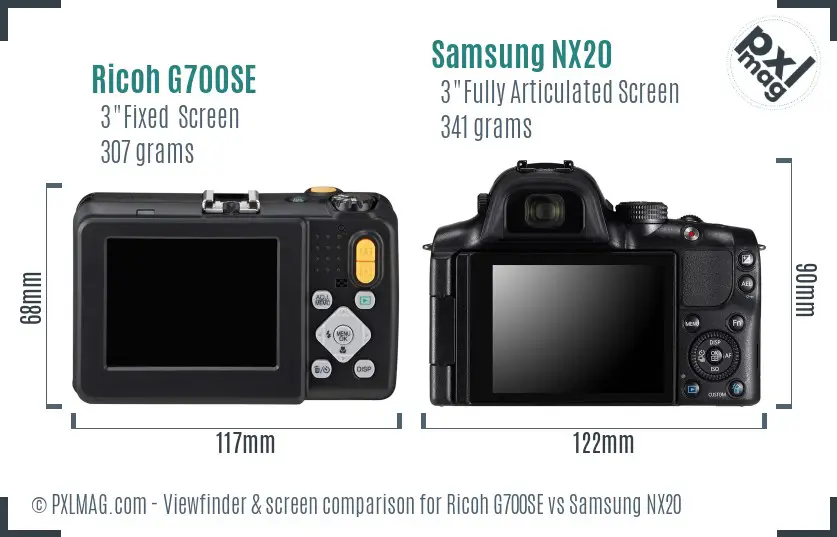 Ricoh G700SE vs Samsung NX20 Screen and Viewfinder comparison