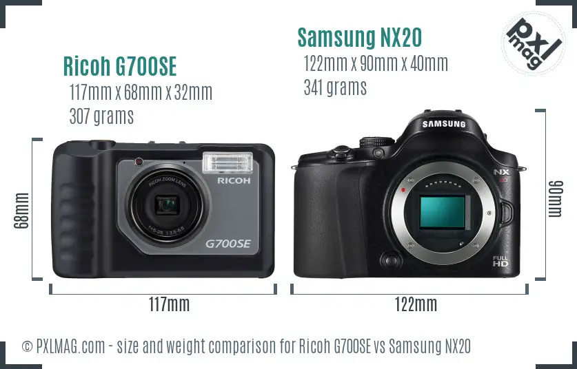 Ricoh G700SE vs Samsung NX20 size comparison