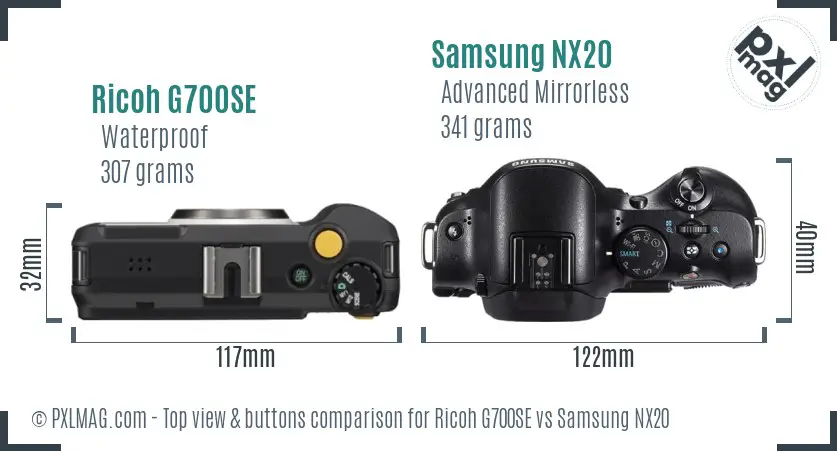 Ricoh G700SE vs Samsung NX20 top view buttons comparison