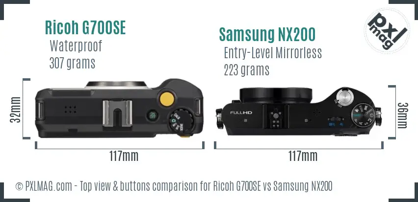 Ricoh G700SE vs Samsung NX200 top view buttons comparison