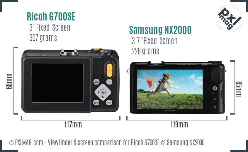 Ricoh G700SE vs Samsung NX2000 Screen and Viewfinder comparison