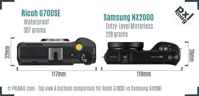 Ricoh G700SE vs Samsung NX2000 top view buttons comparison