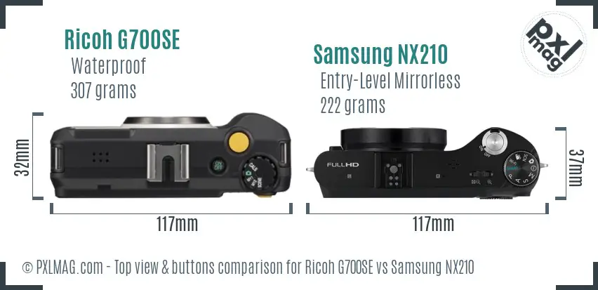 Ricoh G700SE vs Samsung NX210 top view buttons comparison