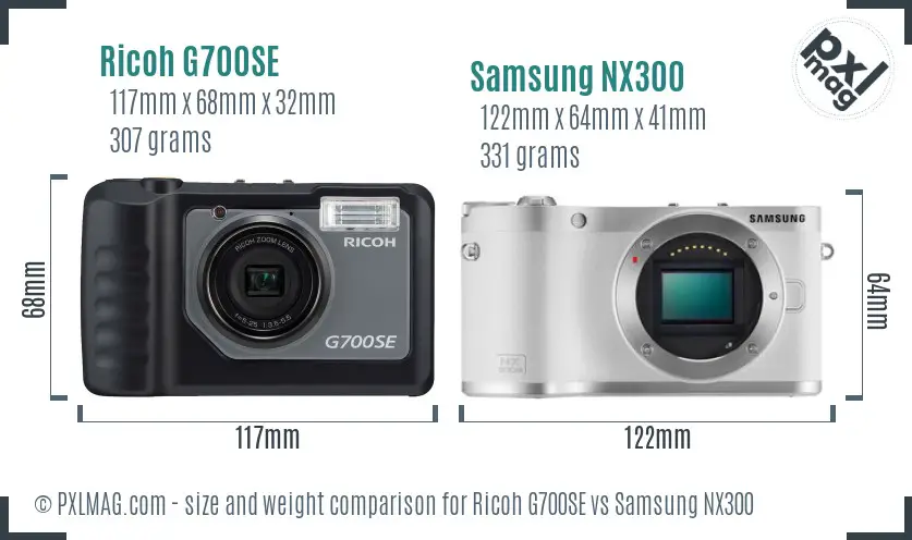 Ricoh G700SE vs Samsung NX300 size comparison