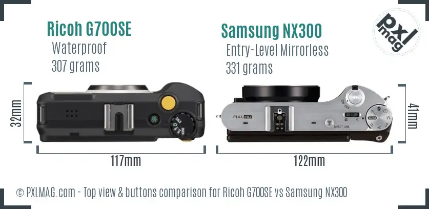 Ricoh G700SE vs Samsung NX300 top view buttons comparison