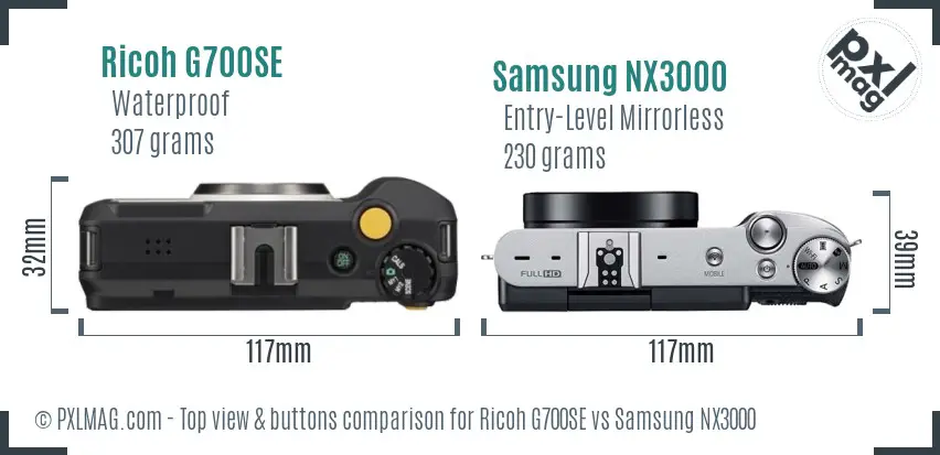Ricoh G700SE vs Samsung NX3000 top view buttons comparison