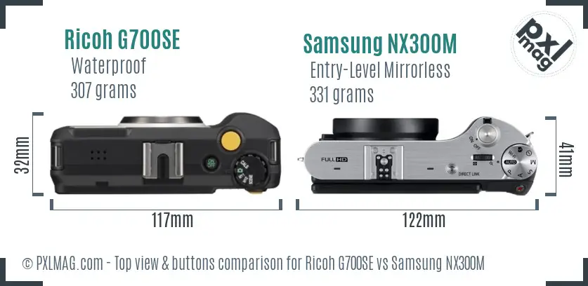 Ricoh G700SE vs Samsung NX300M top view buttons comparison