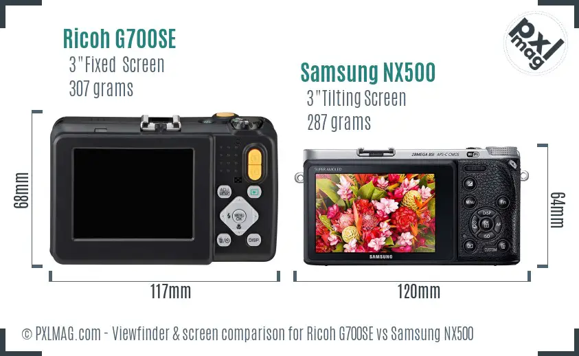 Ricoh G700SE vs Samsung NX500 Screen and Viewfinder comparison