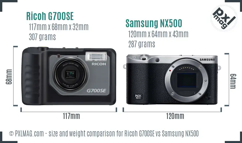 Ricoh G700SE vs Samsung NX500 size comparison