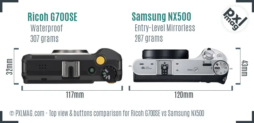 Ricoh G700SE vs Samsung NX500 top view buttons comparison