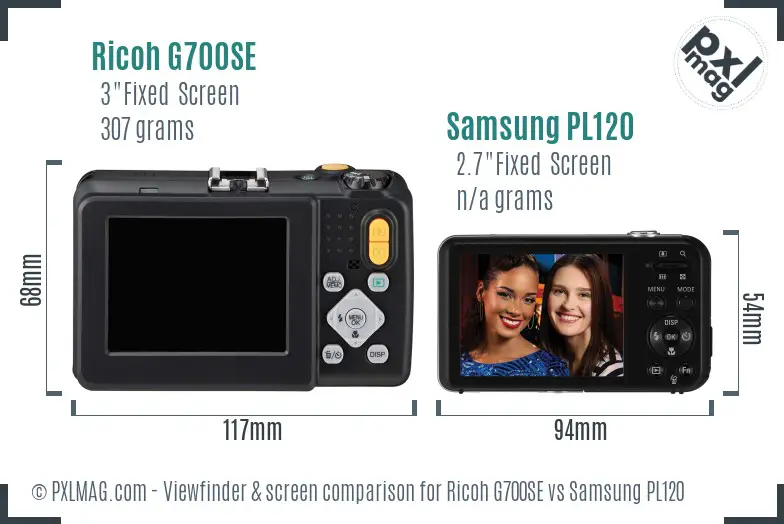 Ricoh G700SE vs Samsung PL120 Screen and Viewfinder comparison