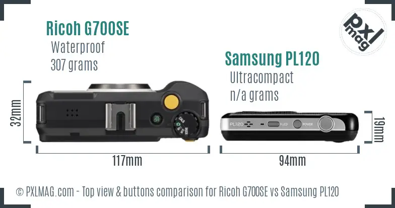 Ricoh G700SE vs Samsung PL120 top view buttons comparison