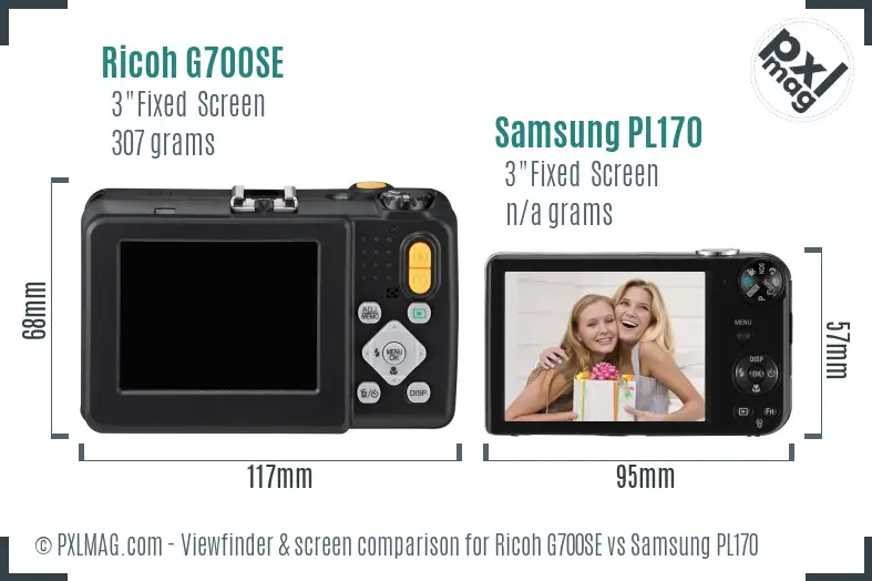 Ricoh G700SE vs Samsung PL170 Screen and Viewfinder comparison