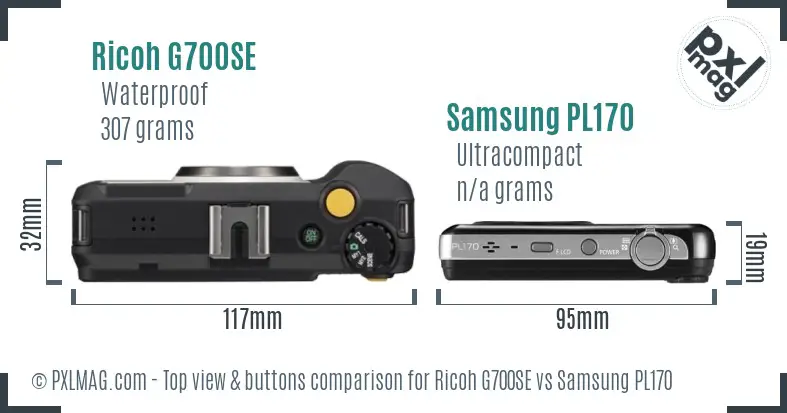 Ricoh G700SE vs Samsung PL170 top view buttons comparison