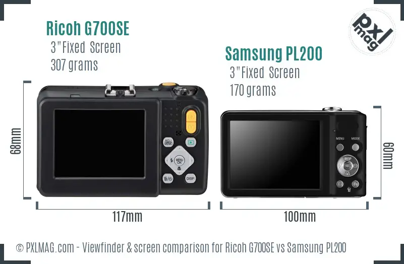 Ricoh G700SE vs Samsung PL200 Screen and Viewfinder comparison