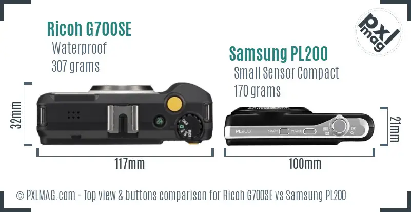 Ricoh G700SE vs Samsung PL200 top view buttons comparison