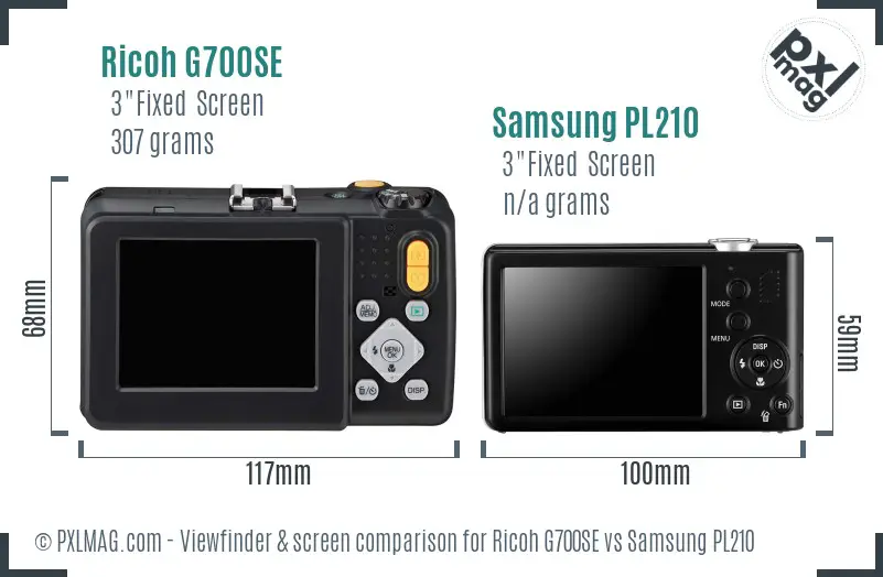 Ricoh G700SE vs Samsung PL210 Screen and Viewfinder comparison