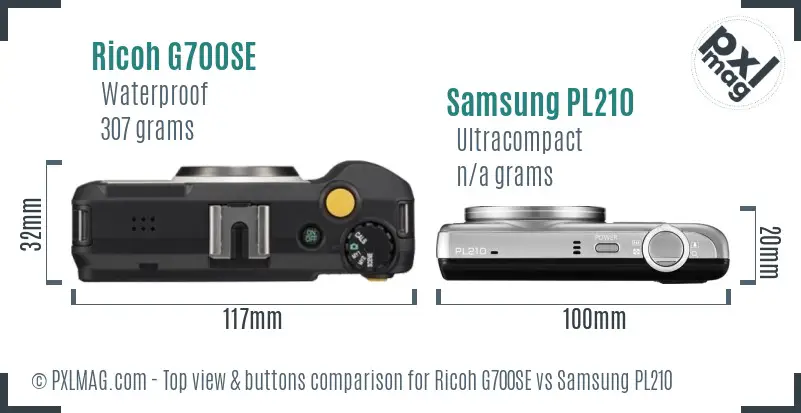 Ricoh G700SE vs Samsung PL210 top view buttons comparison