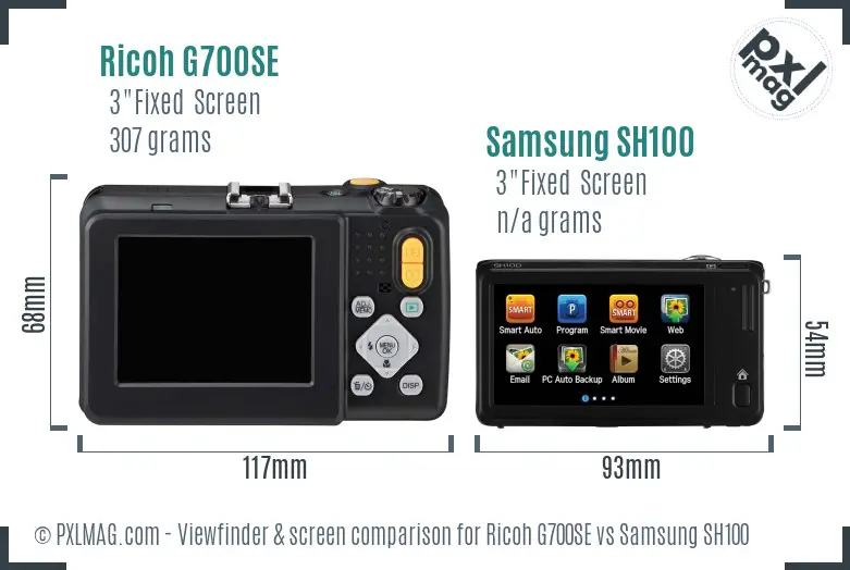 Ricoh G700SE vs Samsung SH100 Screen and Viewfinder comparison