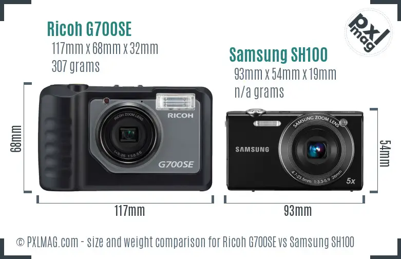 Ricoh G700SE vs Samsung SH100 size comparison