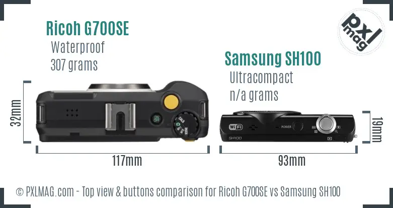 Ricoh G700SE vs Samsung SH100 top view buttons comparison