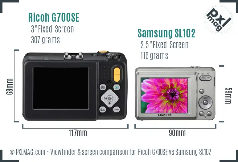 Ricoh G700SE vs Samsung SL102 Screen and Viewfinder comparison