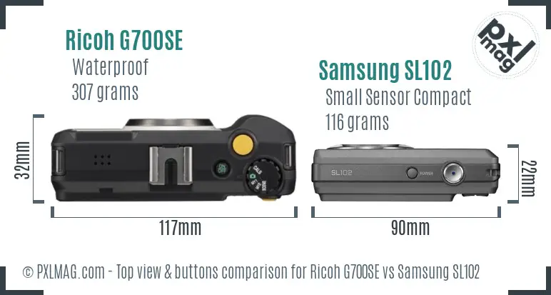 Ricoh G700SE vs Samsung SL102 top view buttons comparison