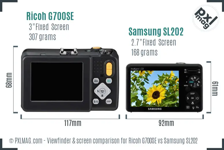 Ricoh G700SE vs Samsung SL202 Screen and Viewfinder comparison