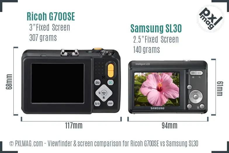 Ricoh G700SE vs Samsung SL30 Screen and Viewfinder comparison