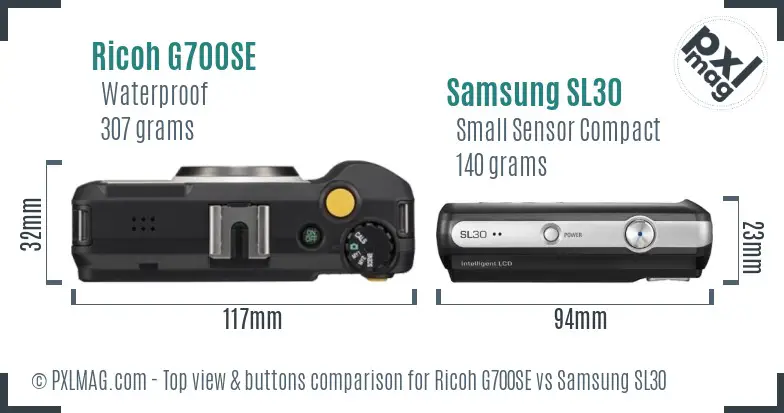 Ricoh G700SE vs Samsung SL30 top view buttons comparison