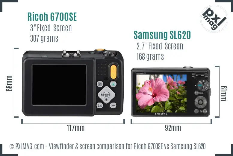 Ricoh G700SE vs Samsung SL620 Screen and Viewfinder comparison