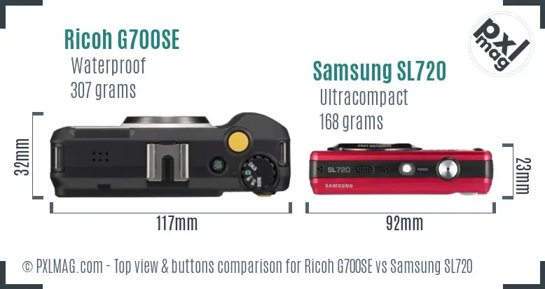 Ricoh G700SE vs Samsung SL720 top view buttons comparison