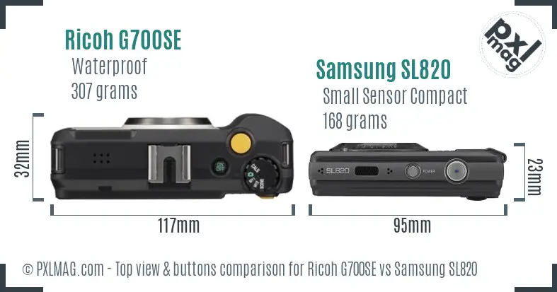 Ricoh G700SE vs Samsung SL820 top view buttons comparison