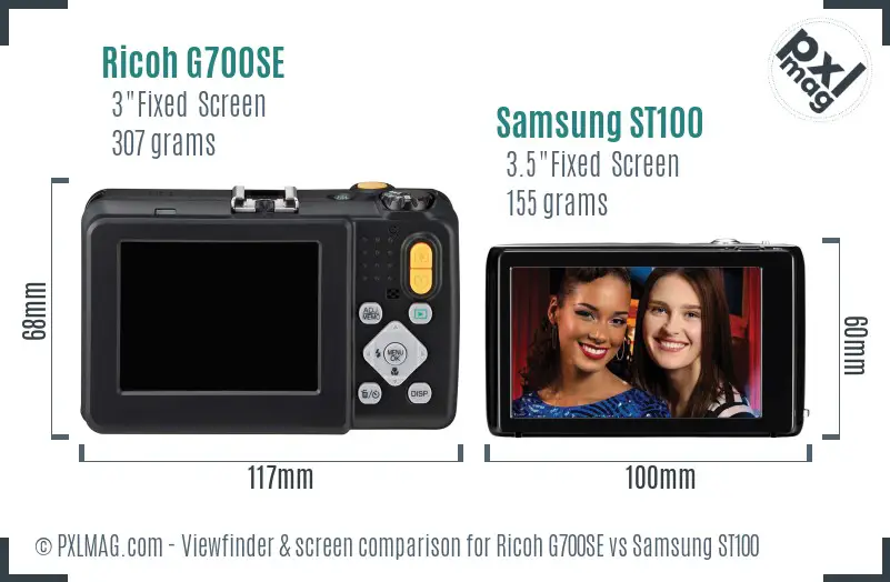 Ricoh G700SE vs Samsung ST100 Screen and Viewfinder comparison