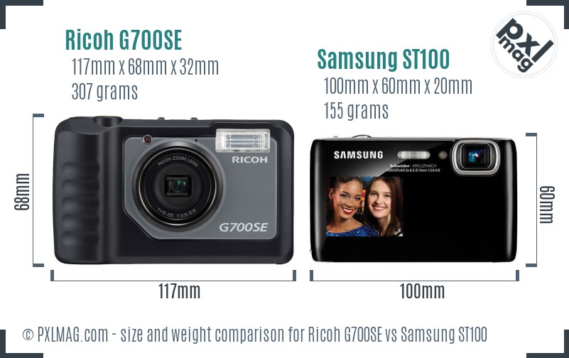 Ricoh G700SE vs Samsung ST100 size comparison