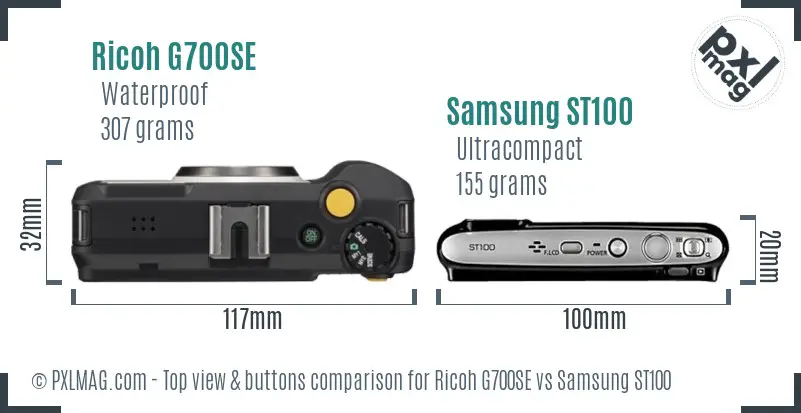 Ricoh G700SE vs Samsung ST100 top view buttons comparison