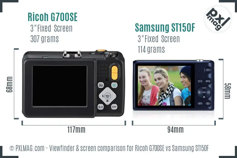 Ricoh G700SE vs Samsung ST150F Screen and Viewfinder comparison