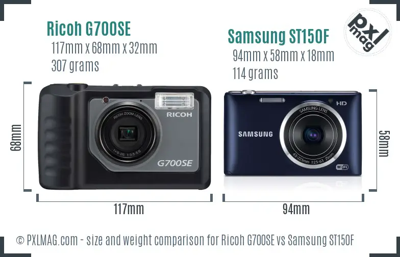 Ricoh G700SE vs Samsung ST150F size comparison