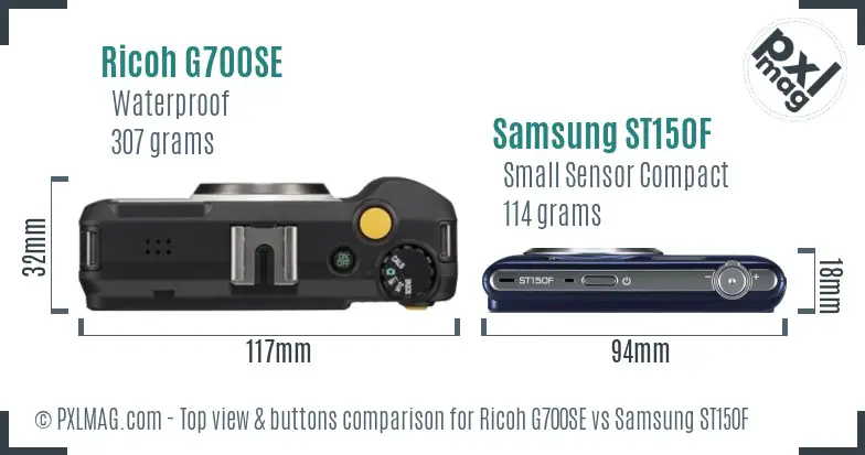 Ricoh G700SE vs Samsung ST150F top view buttons comparison