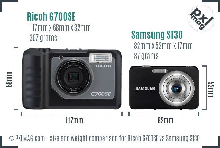 Ricoh G700SE vs Samsung ST30 size comparison