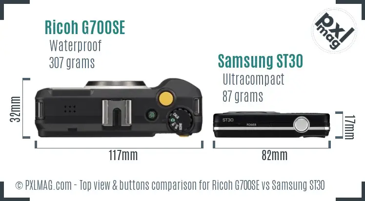 Ricoh G700SE vs Samsung ST30 top view buttons comparison