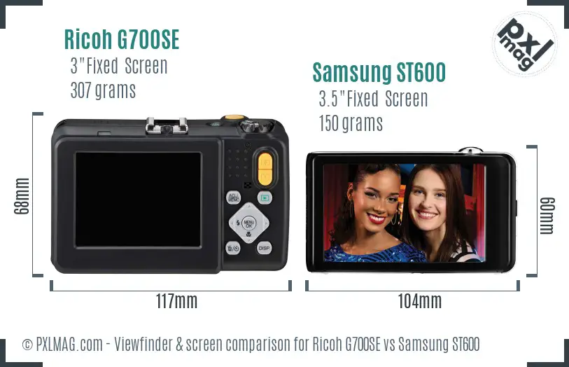 Ricoh G700SE vs Samsung ST600 Screen and Viewfinder comparison