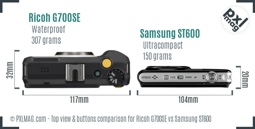 Ricoh G700SE vs Samsung ST600 top view buttons comparison