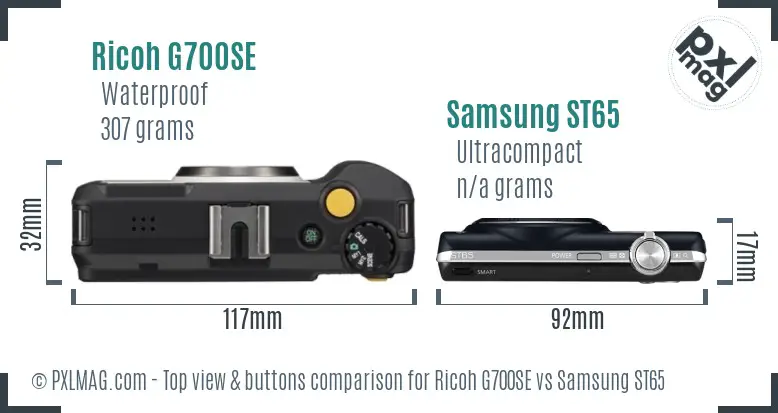 Ricoh G700SE vs Samsung ST65 top view buttons comparison