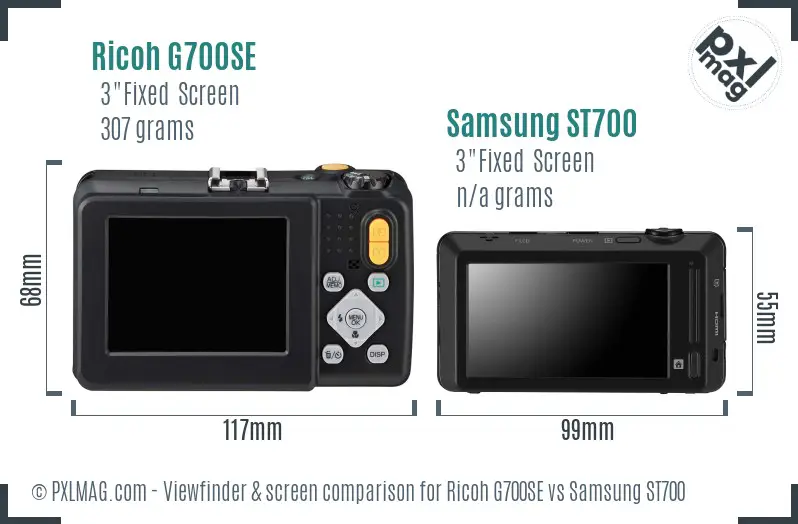 Ricoh G700SE vs Samsung ST700 Screen and Viewfinder comparison