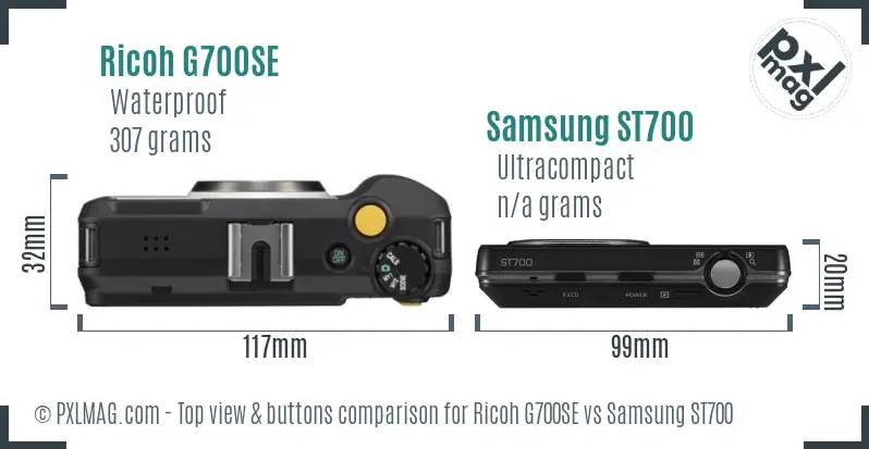 Ricoh G700SE vs Samsung ST700 top view buttons comparison Ricoh G700SE vs Samsung ST700 top view buttons comparison