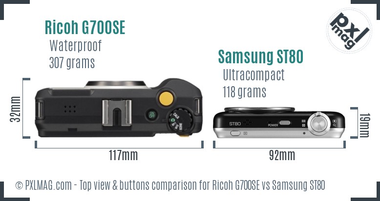 Ricoh G700SE vs Samsung ST80 top view buttons comparison