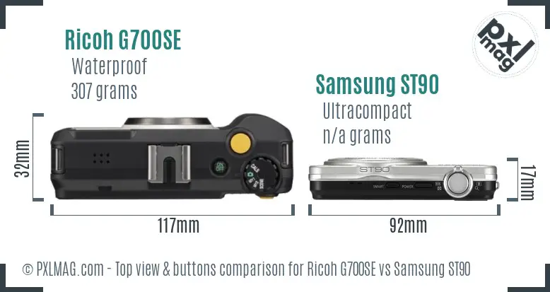 Ricoh G700SE vs Samsung ST90 top view buttons comparison