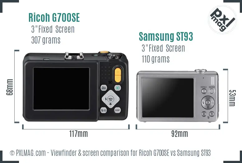 Ricoh G700SE vs Samsung ST93 Screen and Viewfinder comparison